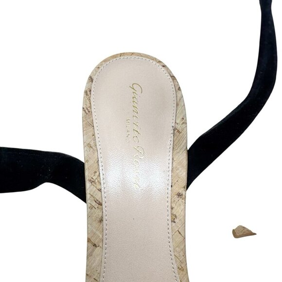 Gianvito Rossi size 39 9 Cork Platform Sandals Ankle Tie Strap Black Suede shoes - Picture 10 of 14